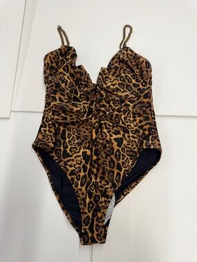 NEW with Tags L'AGENCE Leopard-Print One-Piece Swimsuit - Brown & Black